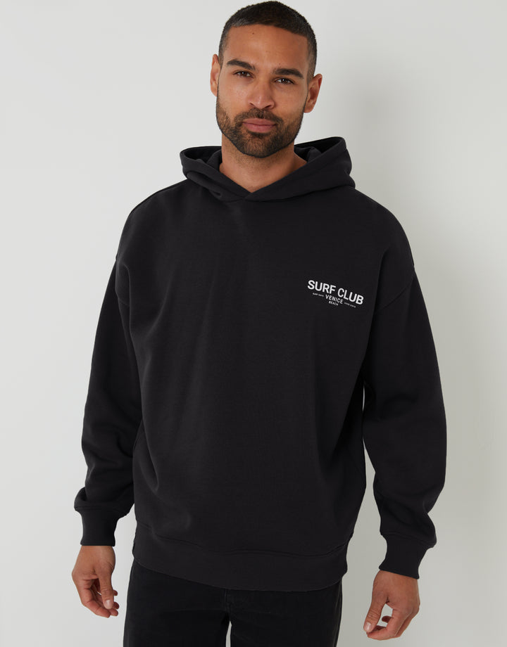 Black Graphic Print Relaxed Fit Overhead Hoodie