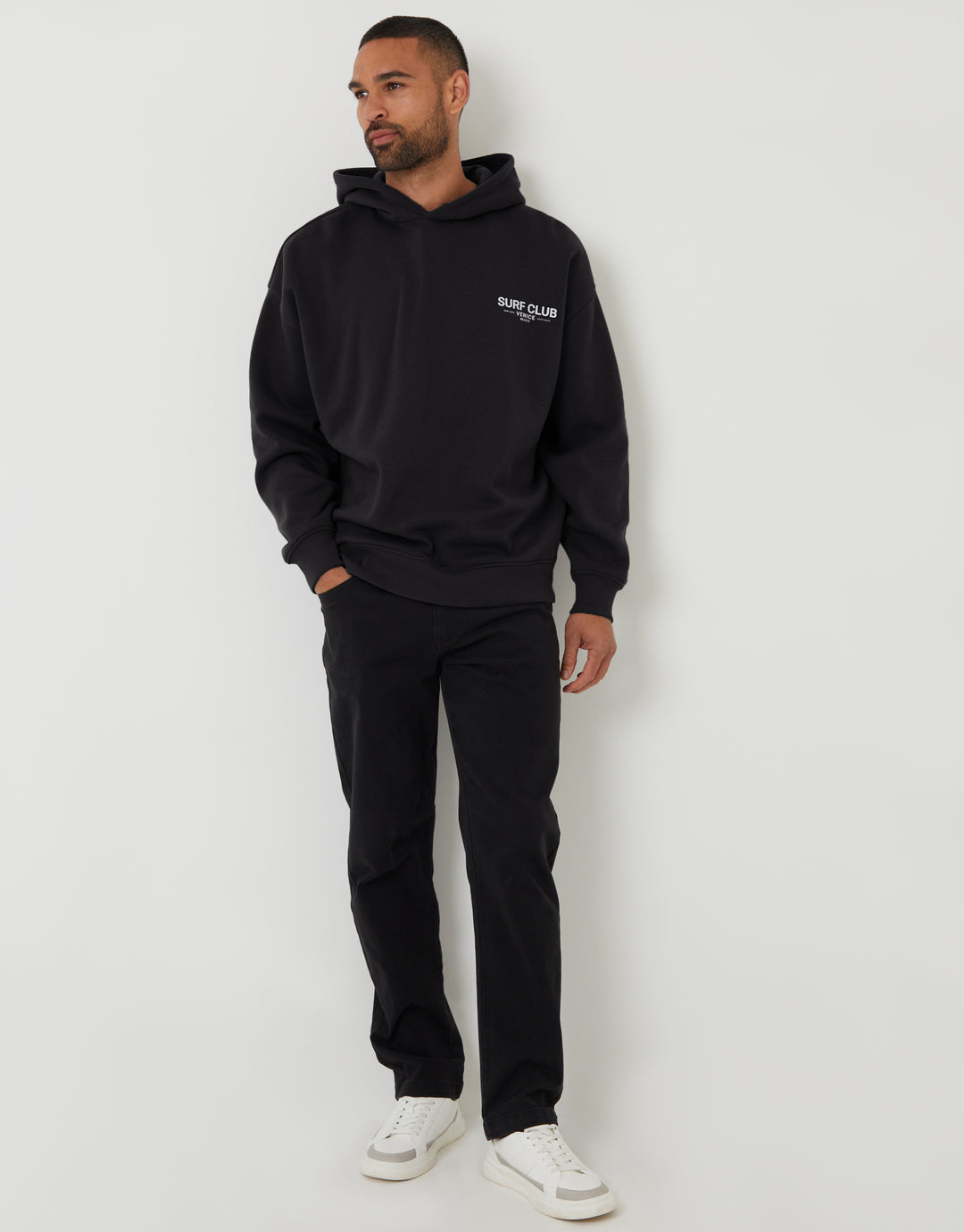 Black Graphic Print Relaxed Fit Overhead Hoodie