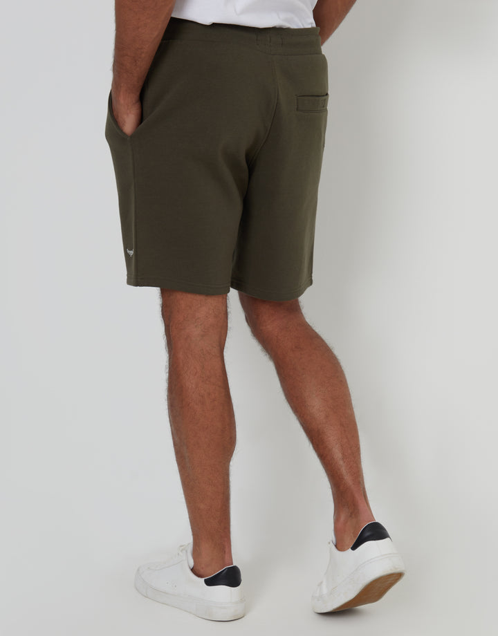 Threadbare Sweat Shorts in Khaki Green - back view