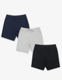 Threadbare 3 Pack Sweat Shorts in Navy, Grey & Black - 3-pack flat lay