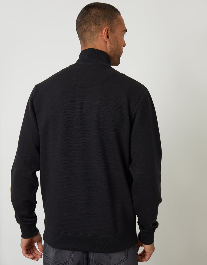 Black Textured Quarter Zip Sweatshirt