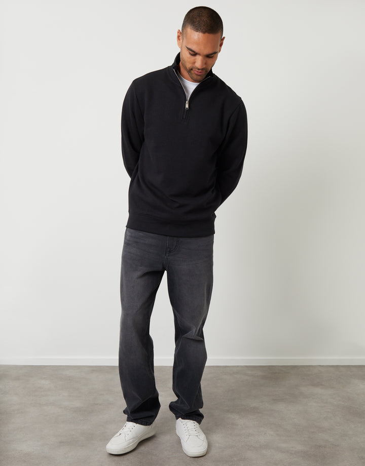 Black Textured Quarter Zip Sweatshirt