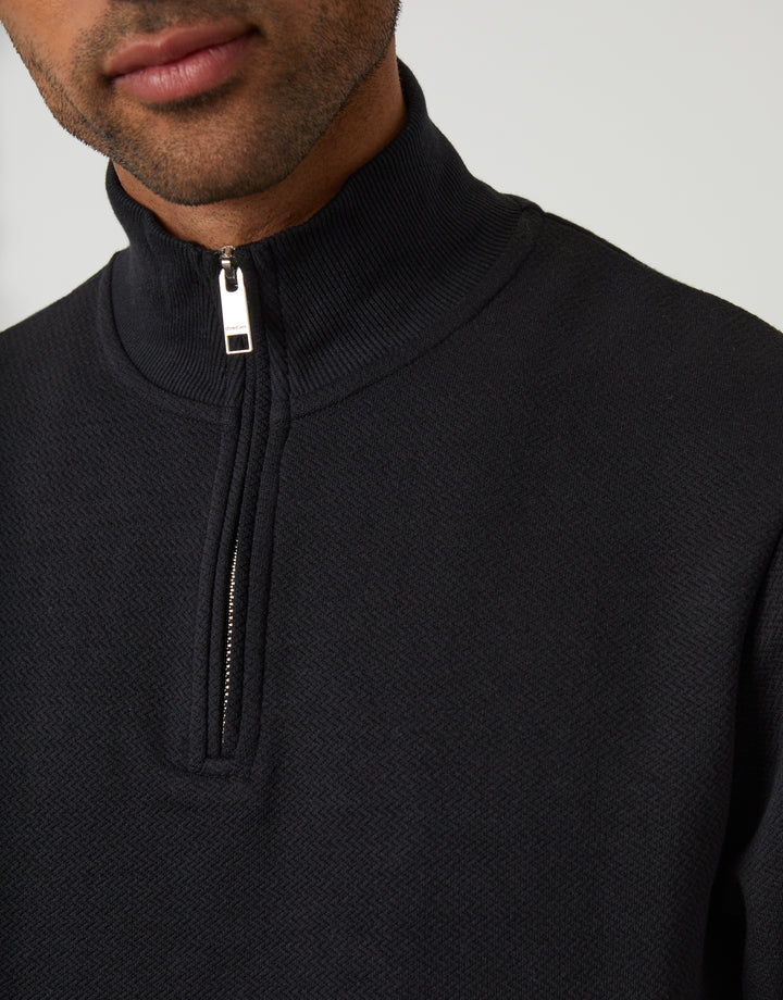 Black Textured Quarter Zip Sweatshirt