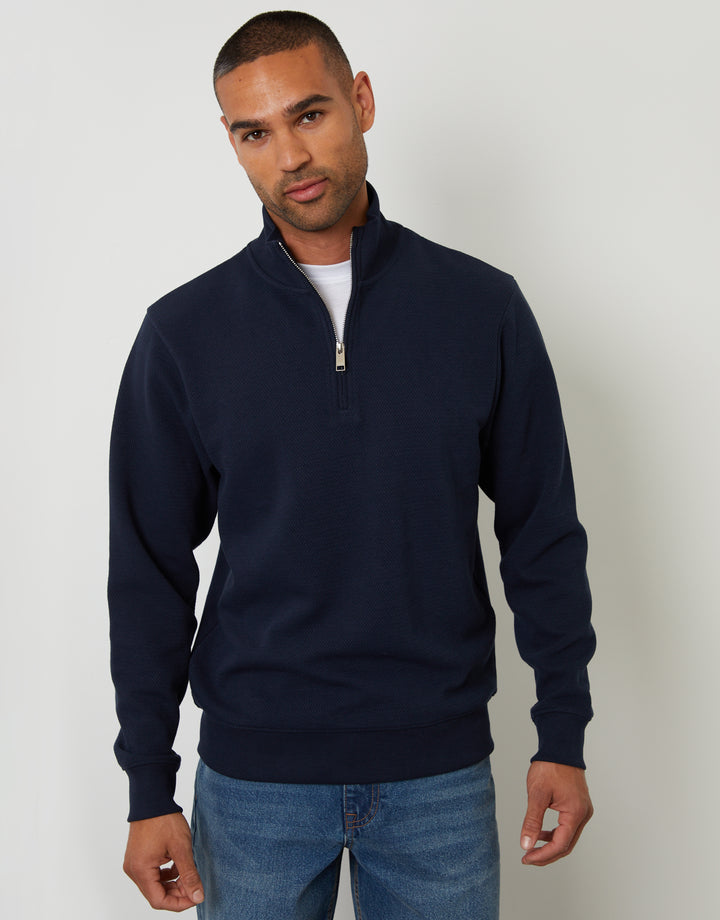 Navy Textured Quarter Zip Sweatshirt