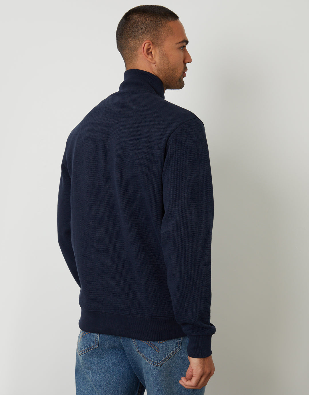 Navy Textured Quarter Zip Sweatshirt