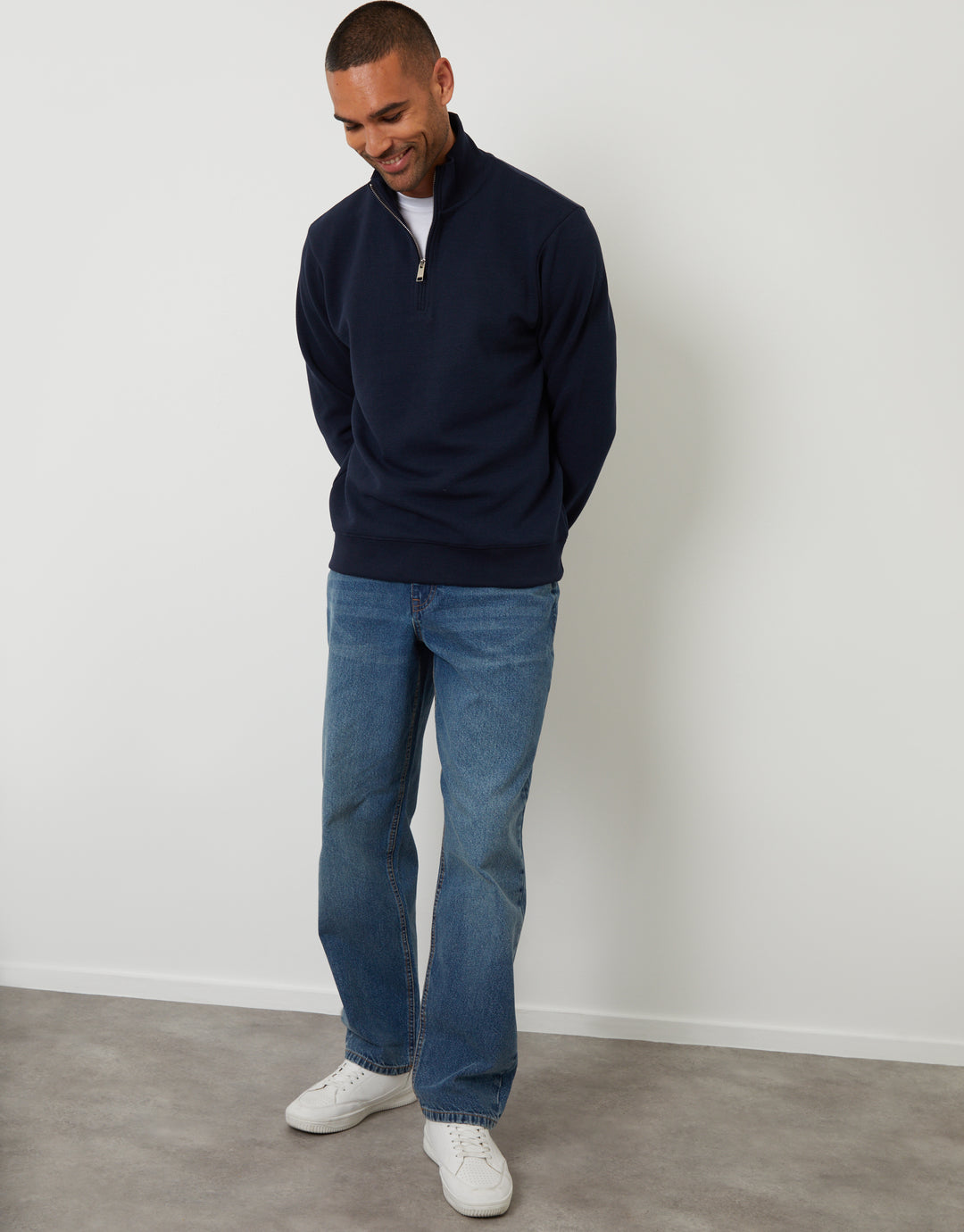 Navy Textured Quarter Zip Sweatshirt