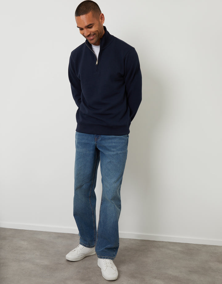 Navy Textured Quarter Zip Sweatshirt