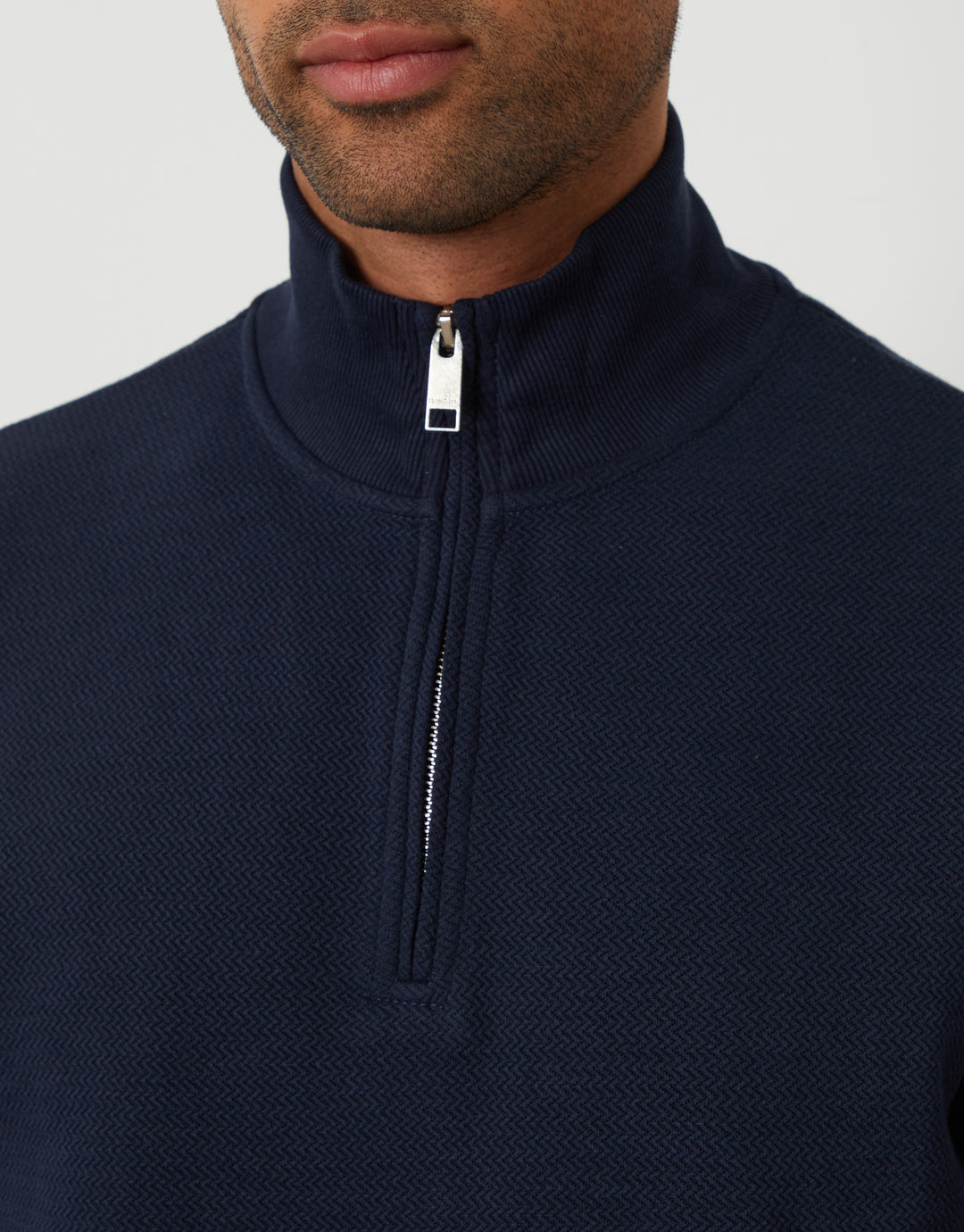 Navy Textured Quarter Zip Sweatshirt