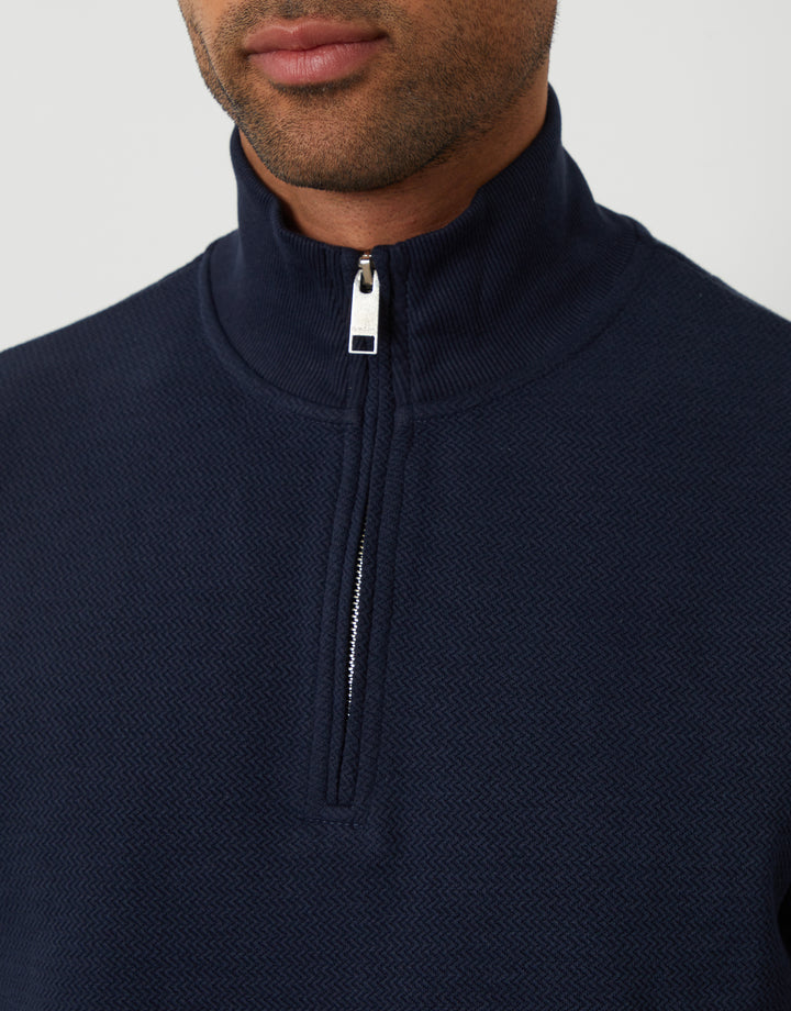 Navy Textured Quarter Zip Sweatshirt