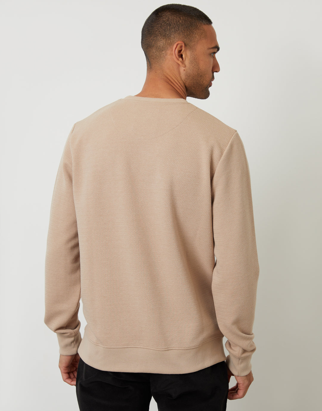 Textured Crew Neck Sweatshirt in Taupe