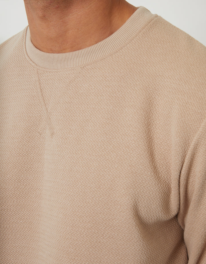 Textured Crew Neck Sweatshirt in Taupe