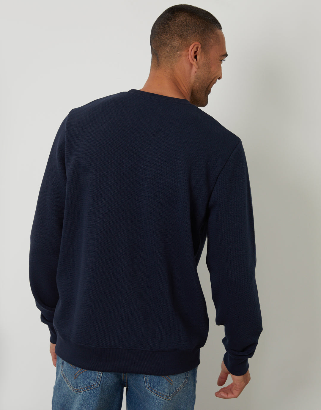 Textured Crew Neck Sweatshirt in Navy
