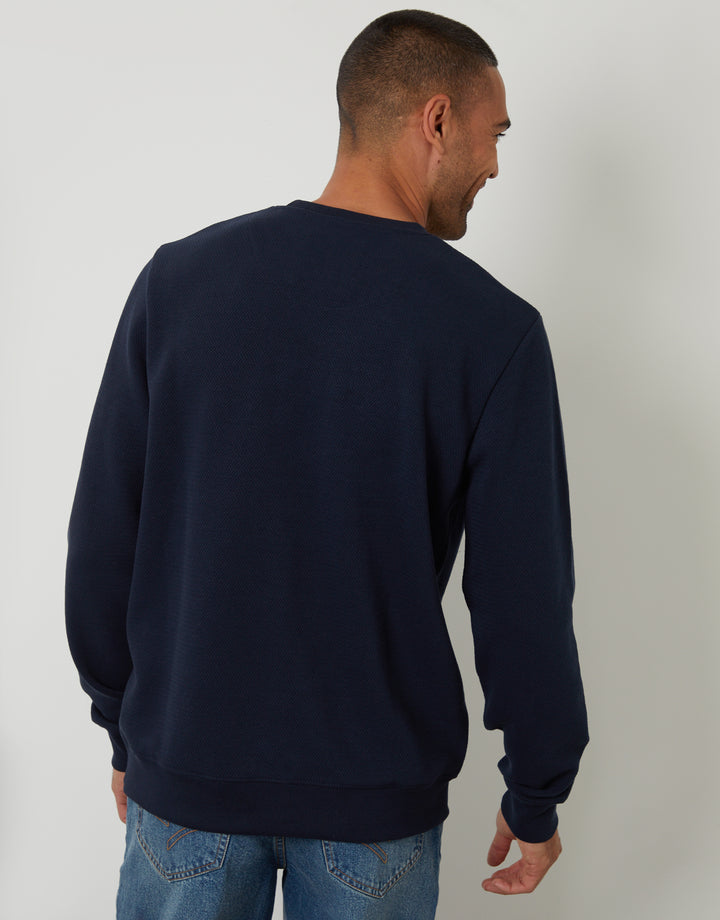 Textured Crew Neck Sweatshirt in Navy