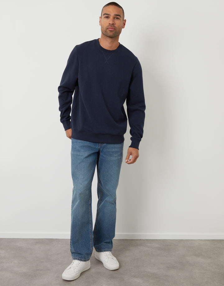 Textured Crew Neck Sweatshirt in Navy