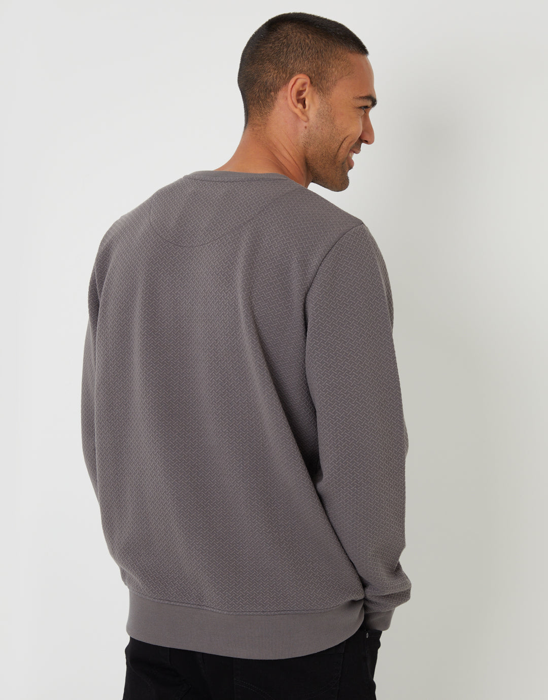 Slate Grey Relaxed Fit Rib Textured Crew Neck Sweatshirt