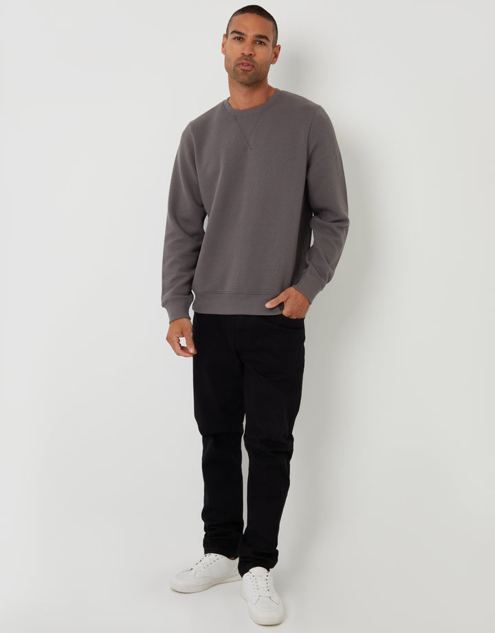 Slate Grey Relaxed Fit Rib Textured Crew Neck Sweatshirt