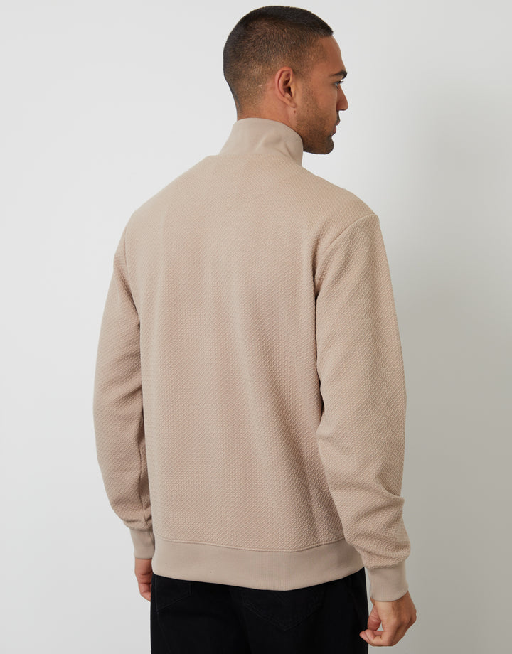Taupe Textured Quarter Zip Sweatshirt