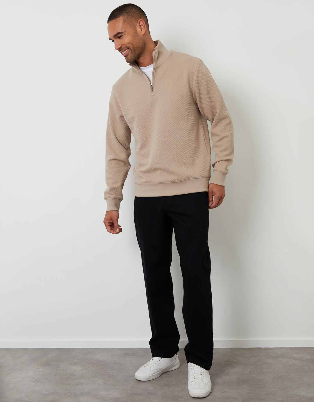 Taupe Textured Quarter Zip Sweatshirt