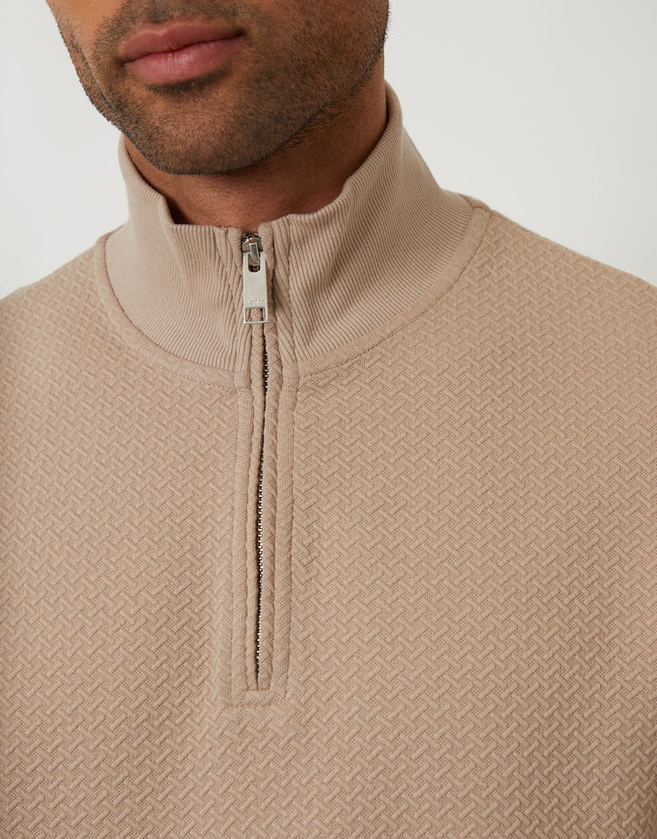 Taupe Textured Quarter Zip Sweatshirt