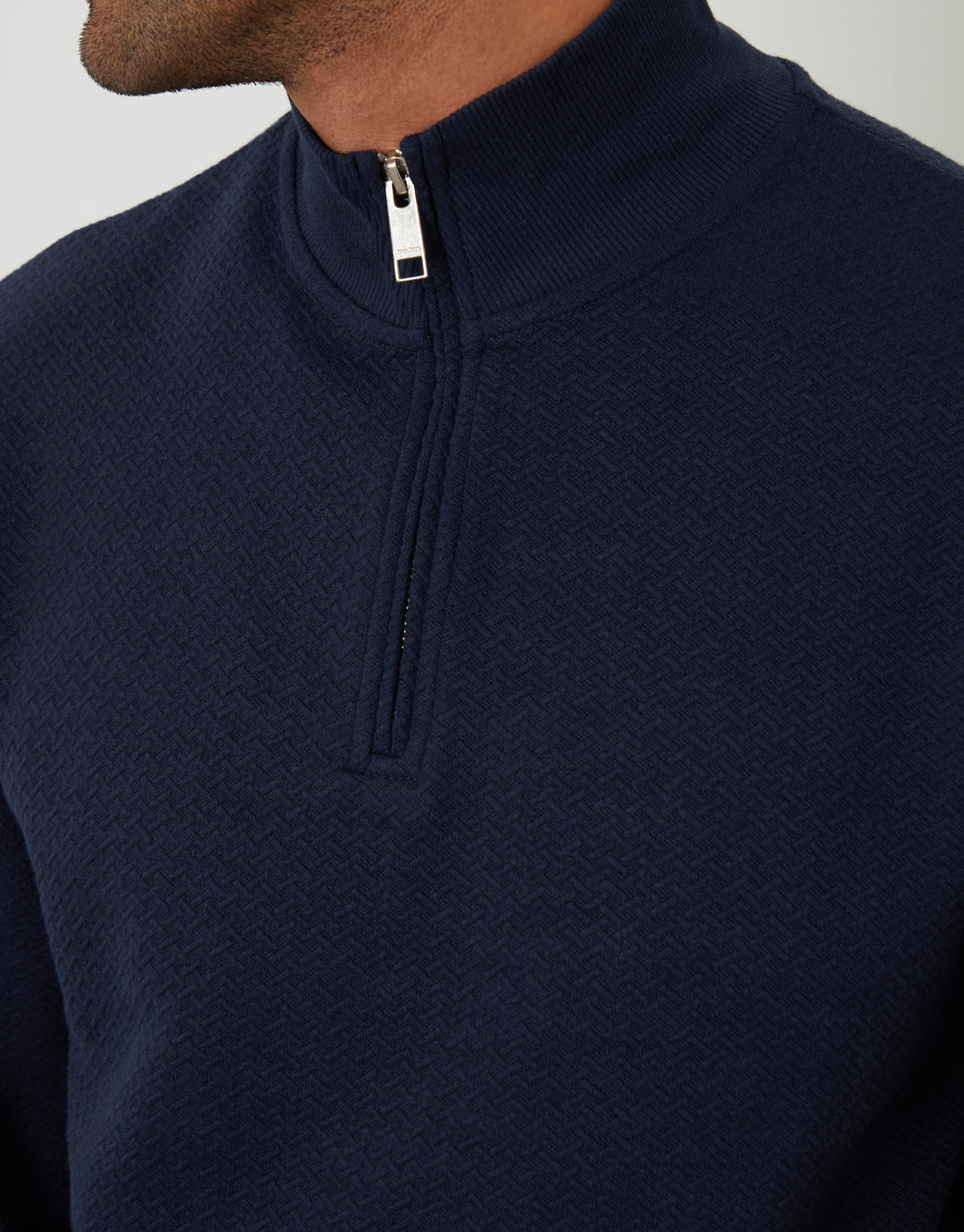 Navy Textured Quarter Zip Sweatshirt