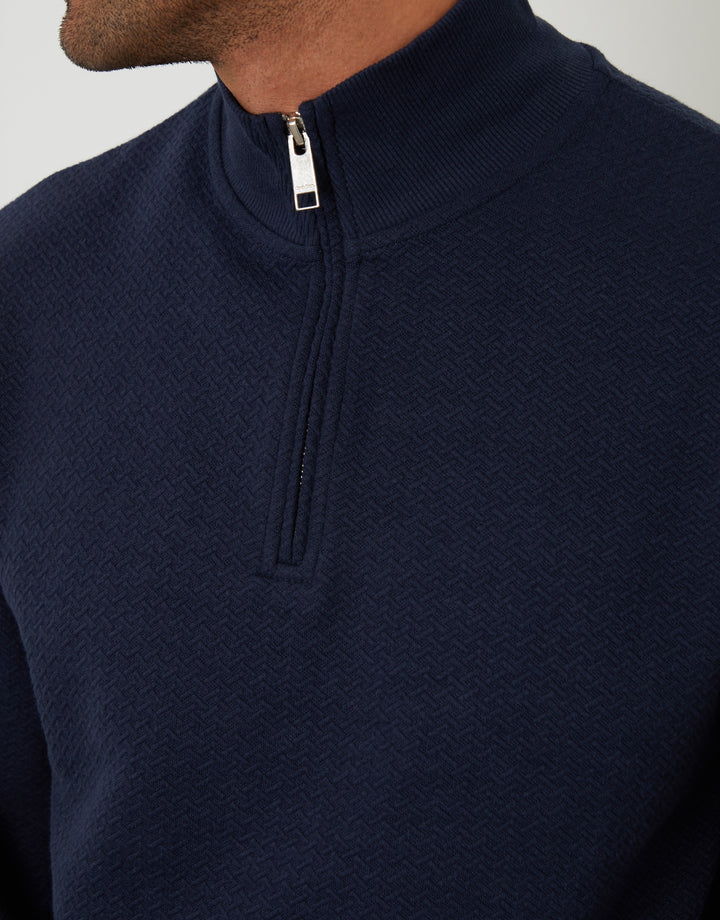 Navy Textured Quarter Zip Sweatshirt