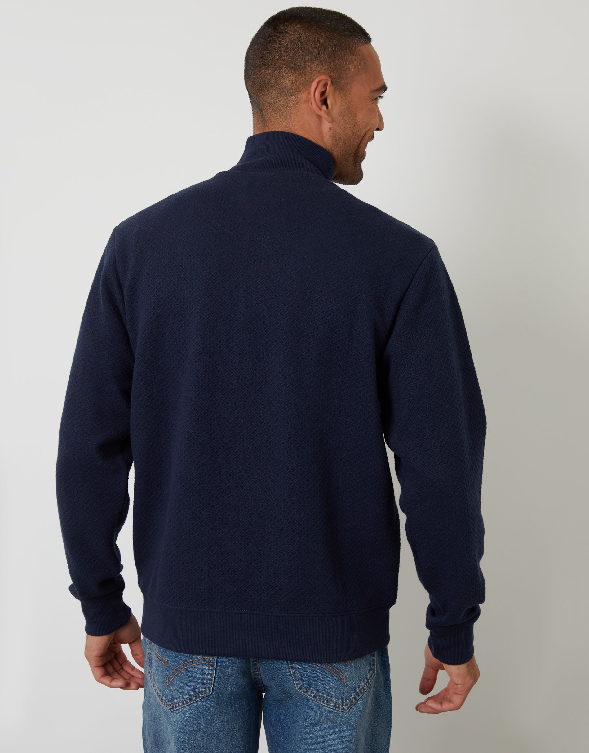 Threadbare Men's Navy Textured Quarter Zip Sweatshirt