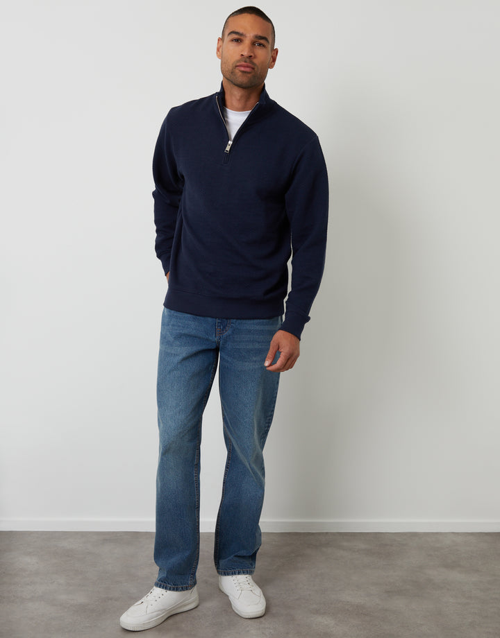 Navy Textured Quarter Zip Sweatshirt