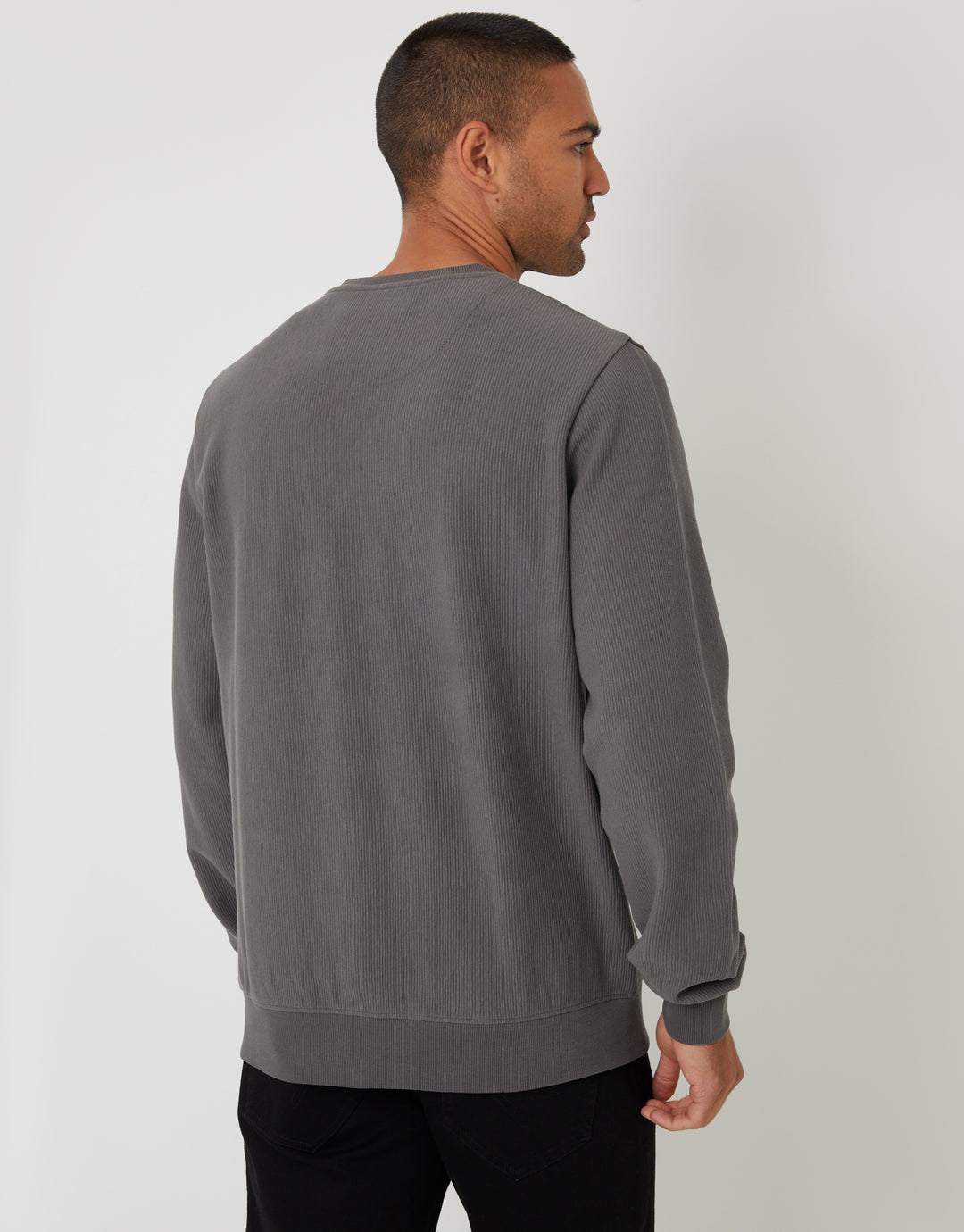 Slate Grey Textured Crew Neck Sweatshirt