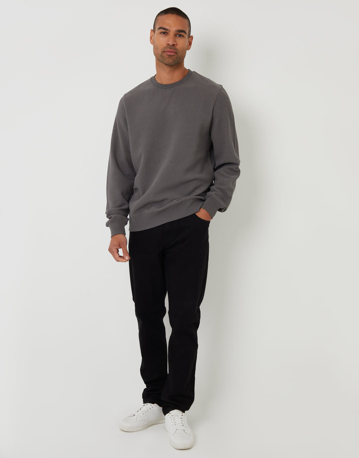 Slate Grey Textured Crew Neck Sweatshirt