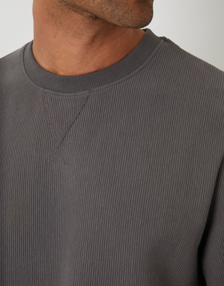 Slate Grey Textured Crew Neck Sweatshirt