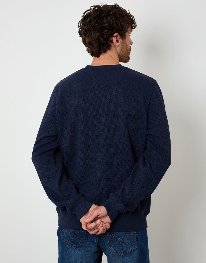 Navy Textured Crew Neck Sweatshirt