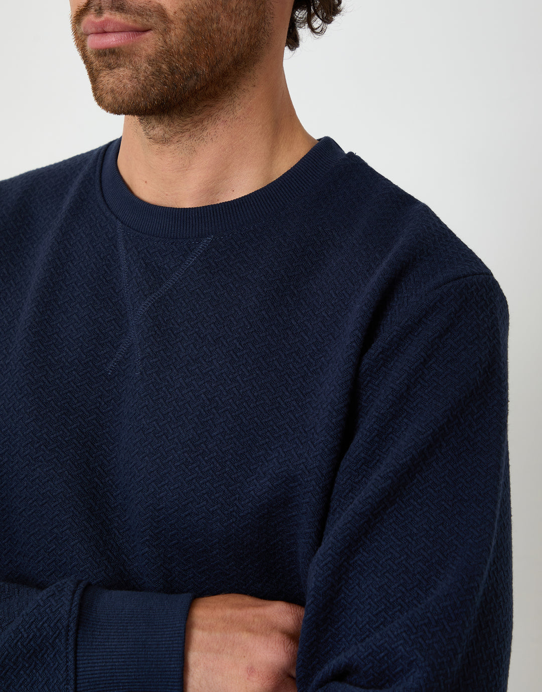 Navy Textured Crew Neck Sweatshirt