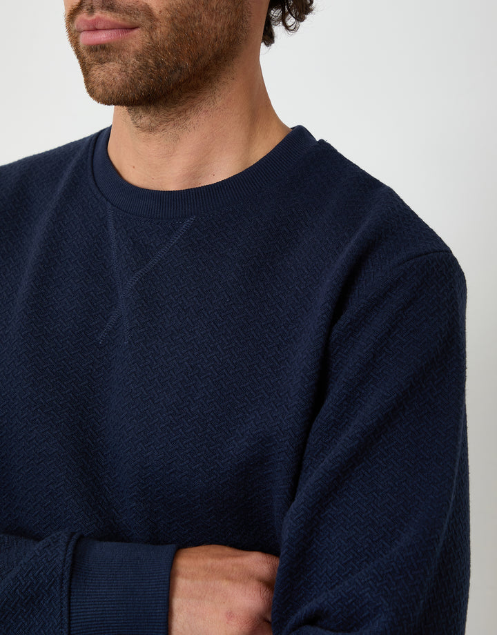 Navy Textured Crew Neck Sweatshirt