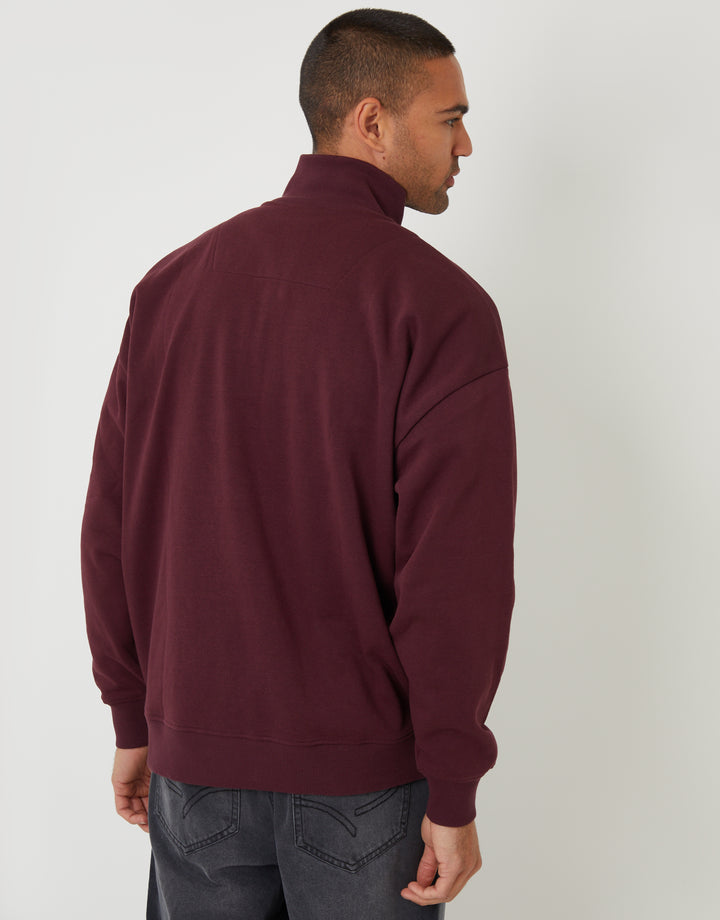 Burgundy Relaxed Fit Half Zip Sweatshirt