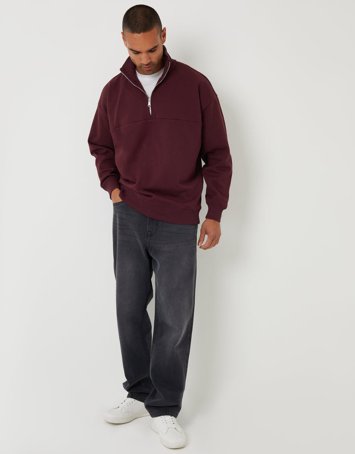 Burgundy Relaxed Fit Half Zip Sweatshirt