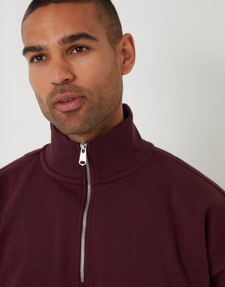 Burgundy Relaxed Fit Half Zip Sweatshirt