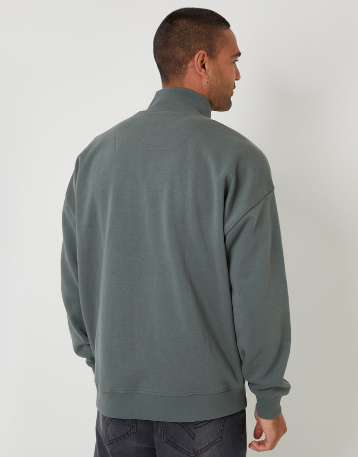 Threadbare Relaxed Fit Half Zip Sweatshirt in Petrol Blue - back view