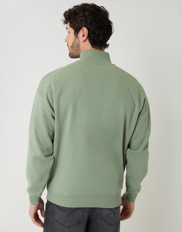 Green Relaxed Fit Half Zip Sweatshirt