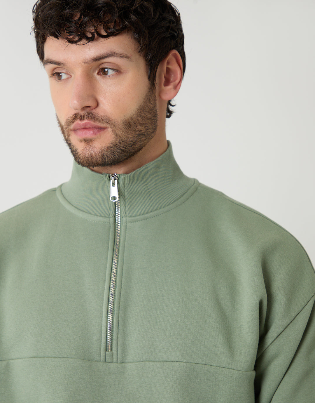 Green Relaxed Fit Half Zip Sweatshirt