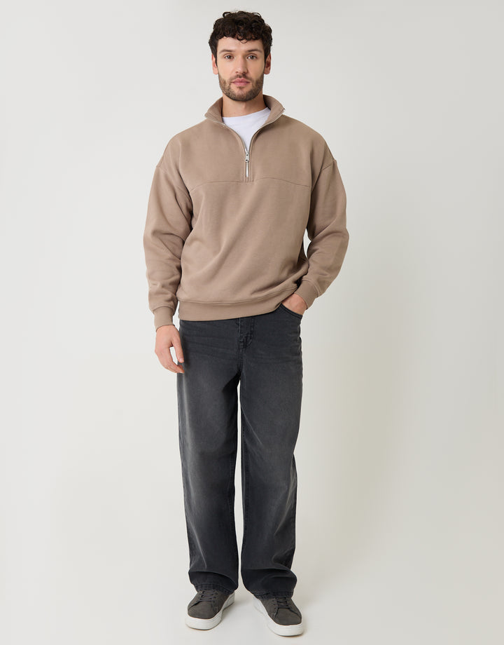 Taupe Relaxed Fit Half Zip Sweatshirt