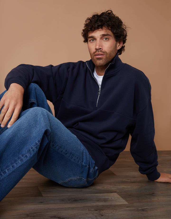 Navy Relaxed Fit Half Zip Sweatshirt