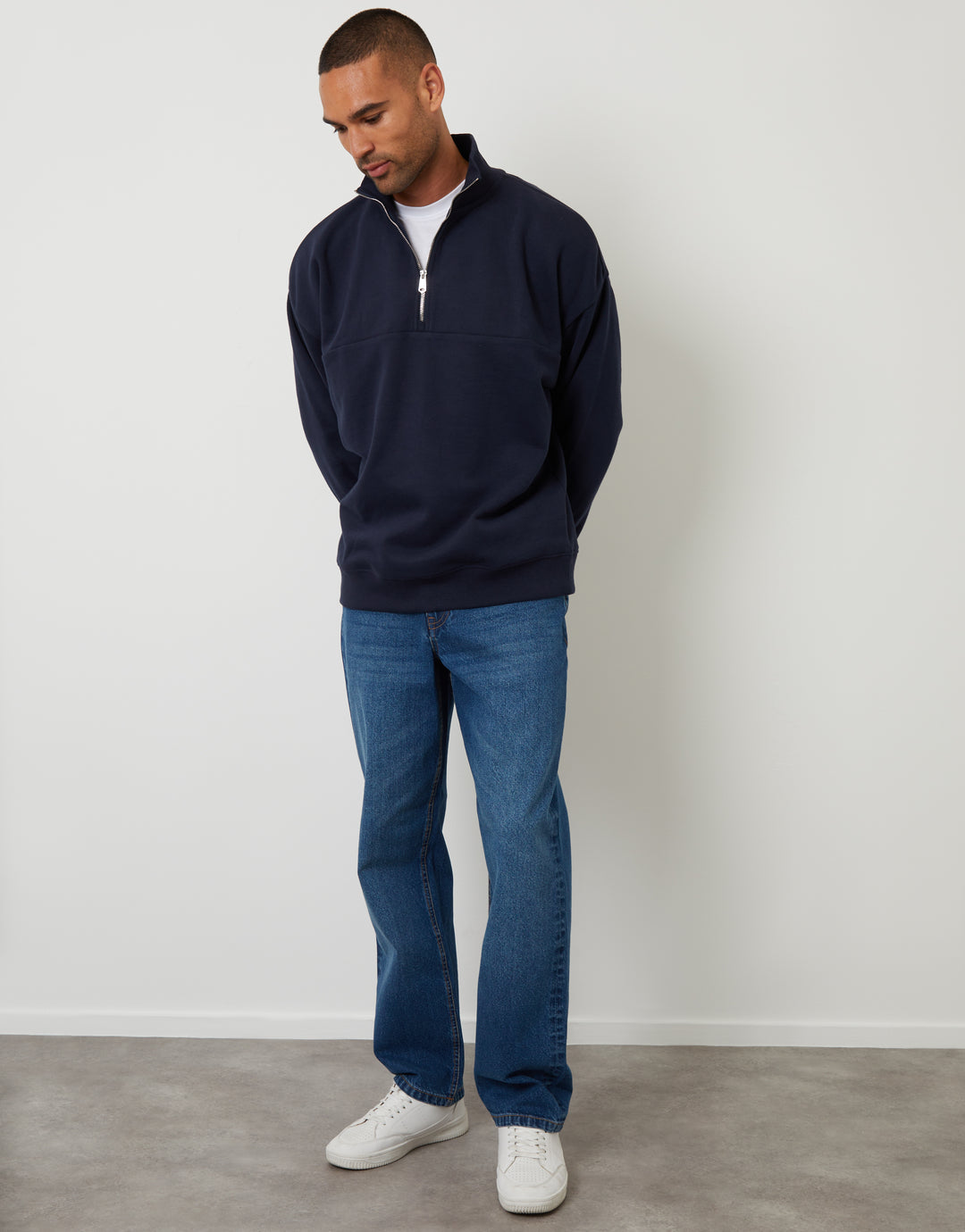 Navy Relaxed Fit Half Zip Sweatshirt