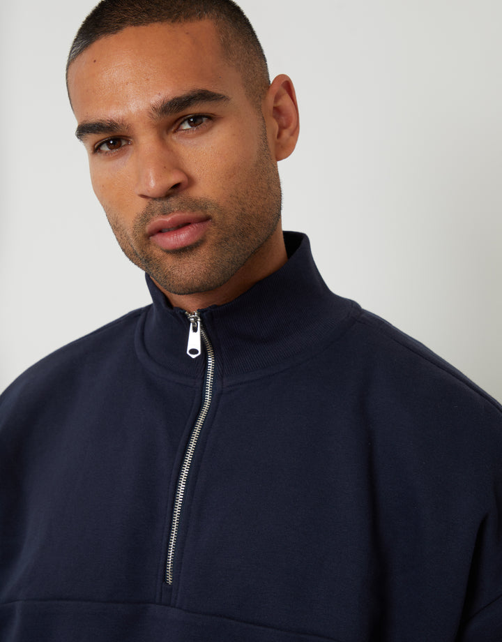 Navy Relaxed Fit Half Zip Sweatshirt