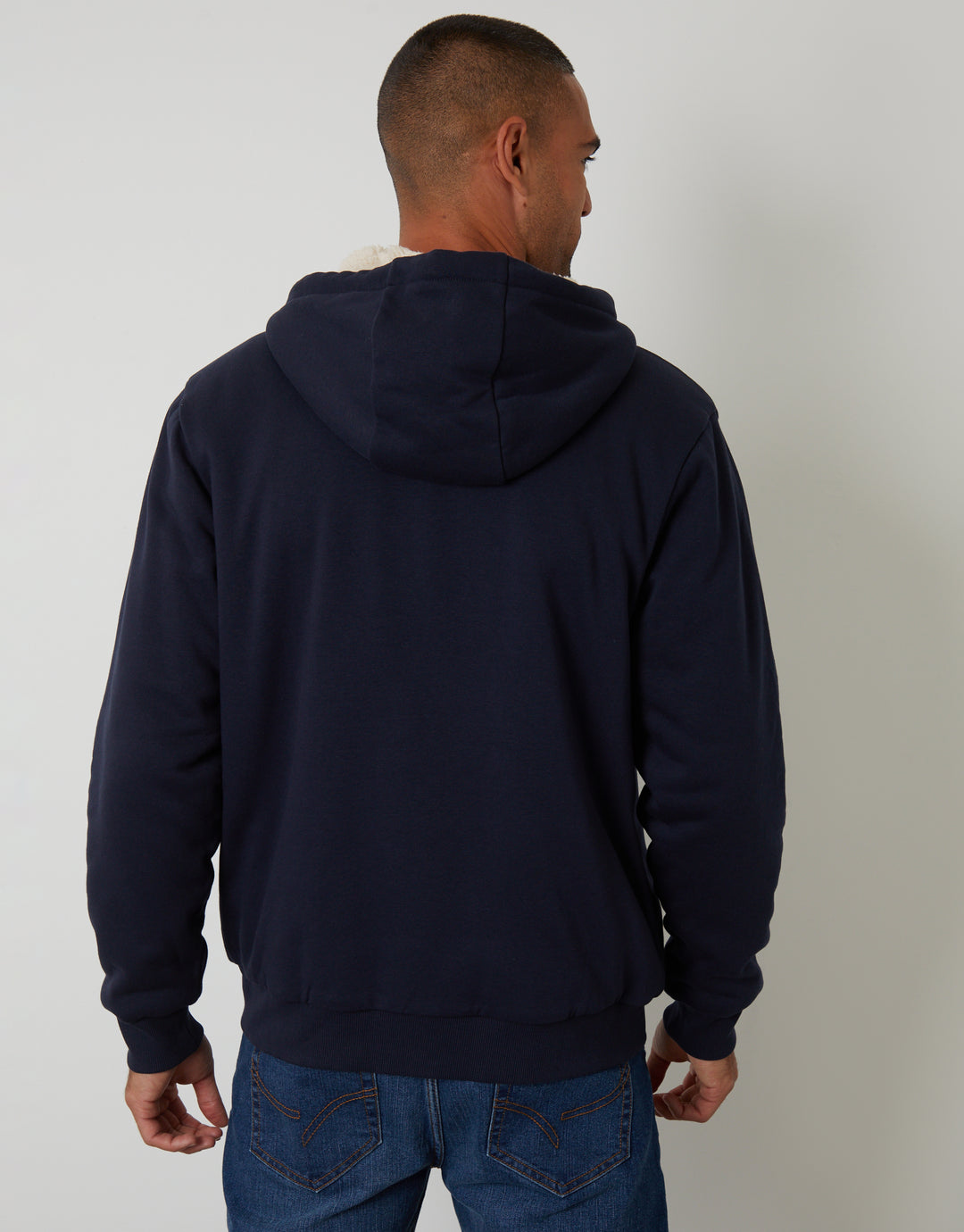 Navy Borg Lined Zip-Through Hoodie