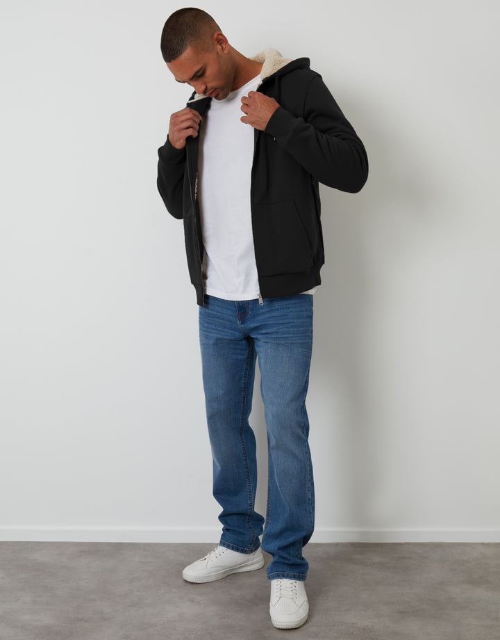 Black Borg Lined Zip-Through Hoodie