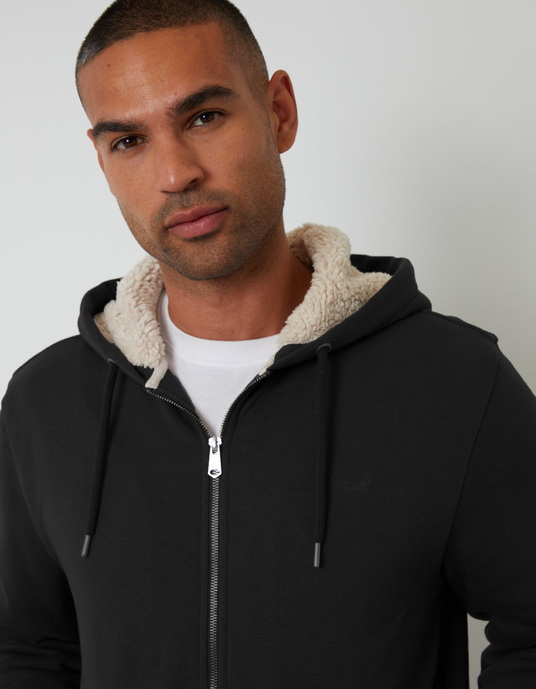Black Borg Lined Zip-Through Hoodie