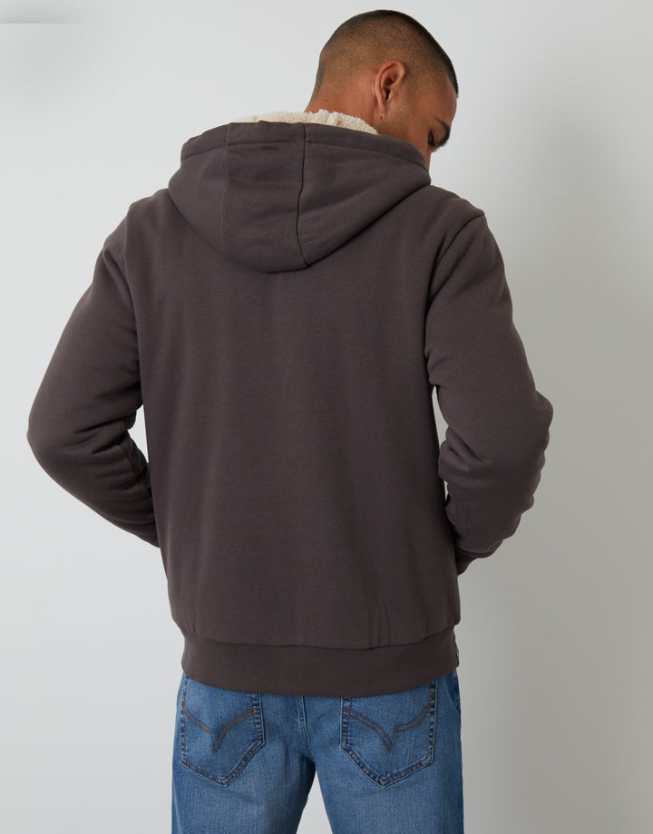 Slate Grey Borg Lined Zip-Through Hoodie