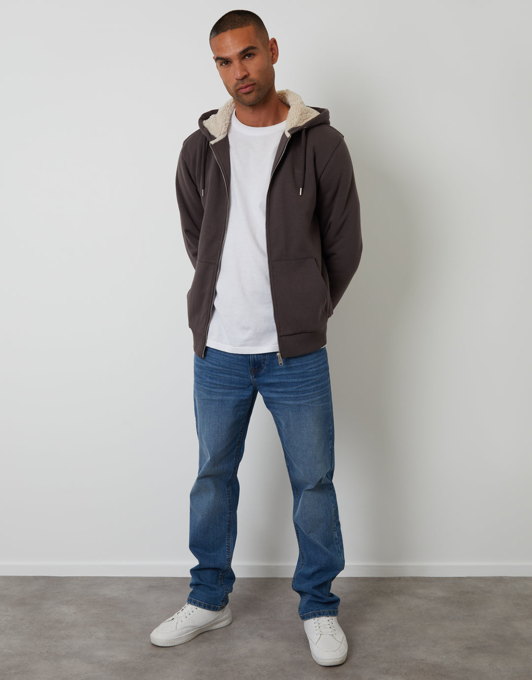 Slate Grey Borg Lined Zip-Through Hoodie