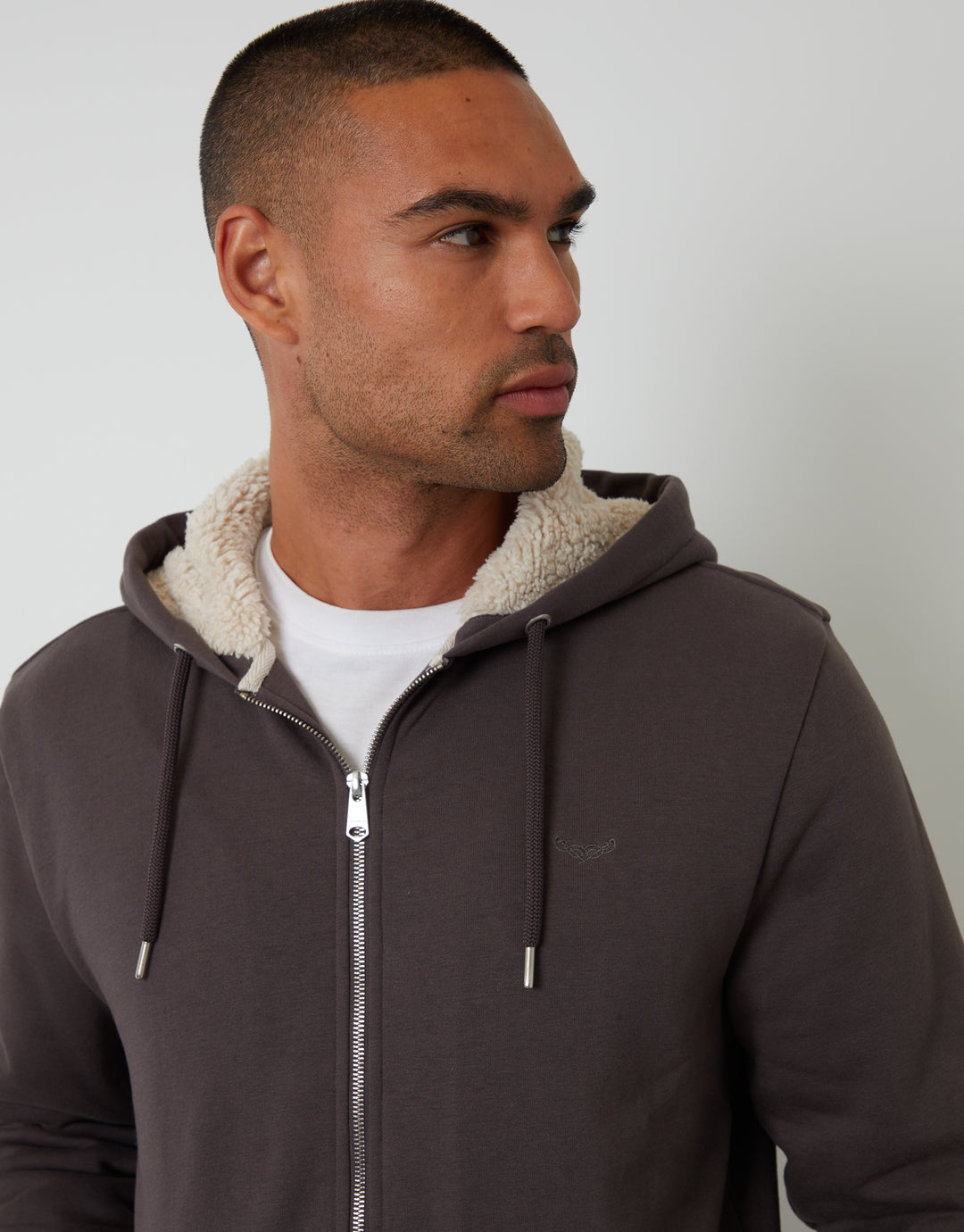 Slate Grey Borg Lined Zip-Through Hoodie