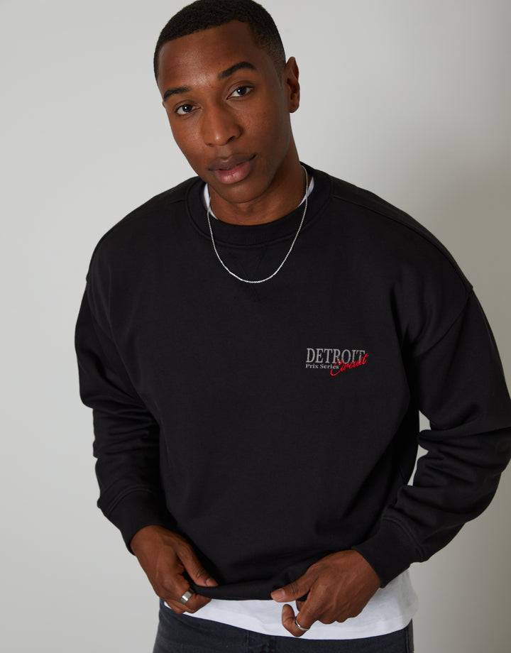 Black Relaxed Fit Graphic Print Crew Neck Sweatshirt